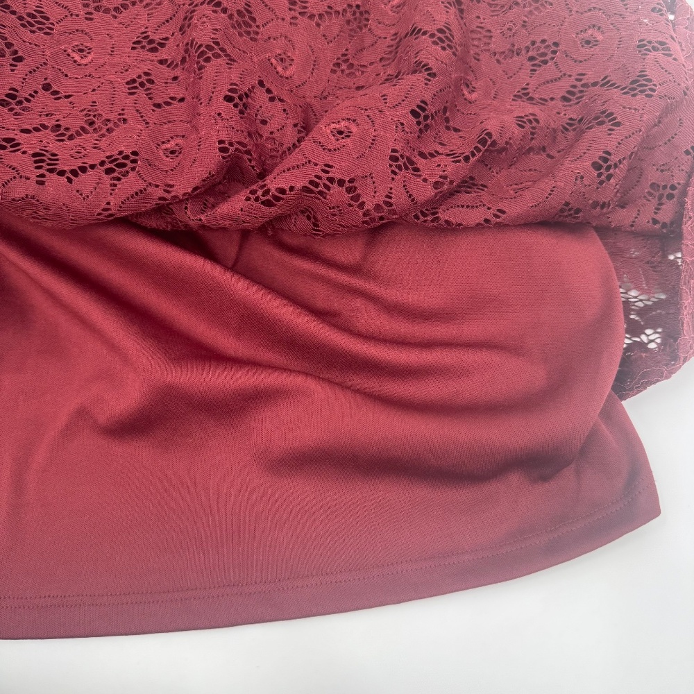 LC Lauren Conrad Dress Women Large Red Lace Midi Peasant Cottagecore Prairie - Picture 8 of 16